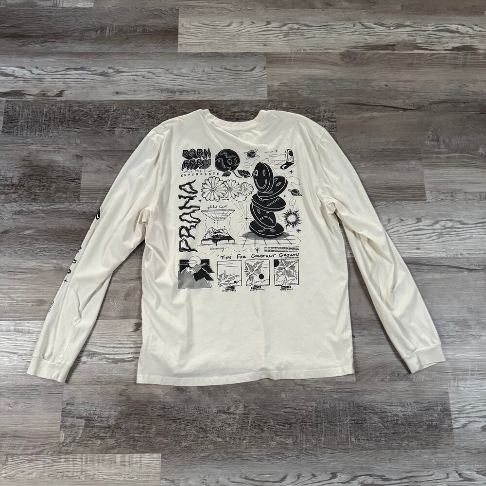 prAna Organic Cotton Cream Graphic Long Sleeve Tee Indie Sleaze Large